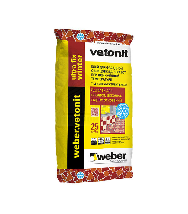 Клей для плитки weber.vetonit ultra fix winter 25 кг зимний