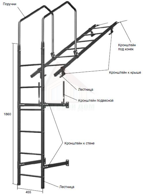 Лестница кровельная, стеновая (дл. 1860 мм) без кронштейнов